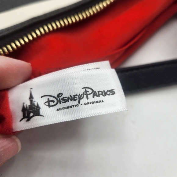 Disney Parks Minnie Mouse Black White Polka Dot Stripes Red Bow Crossbody Bag - Picture 12 of 16